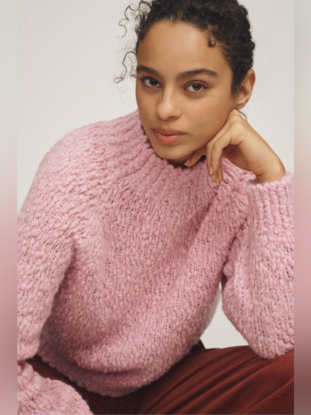 Anthropologie Maeve Textured Mock Neck Sweater in soft pink size L